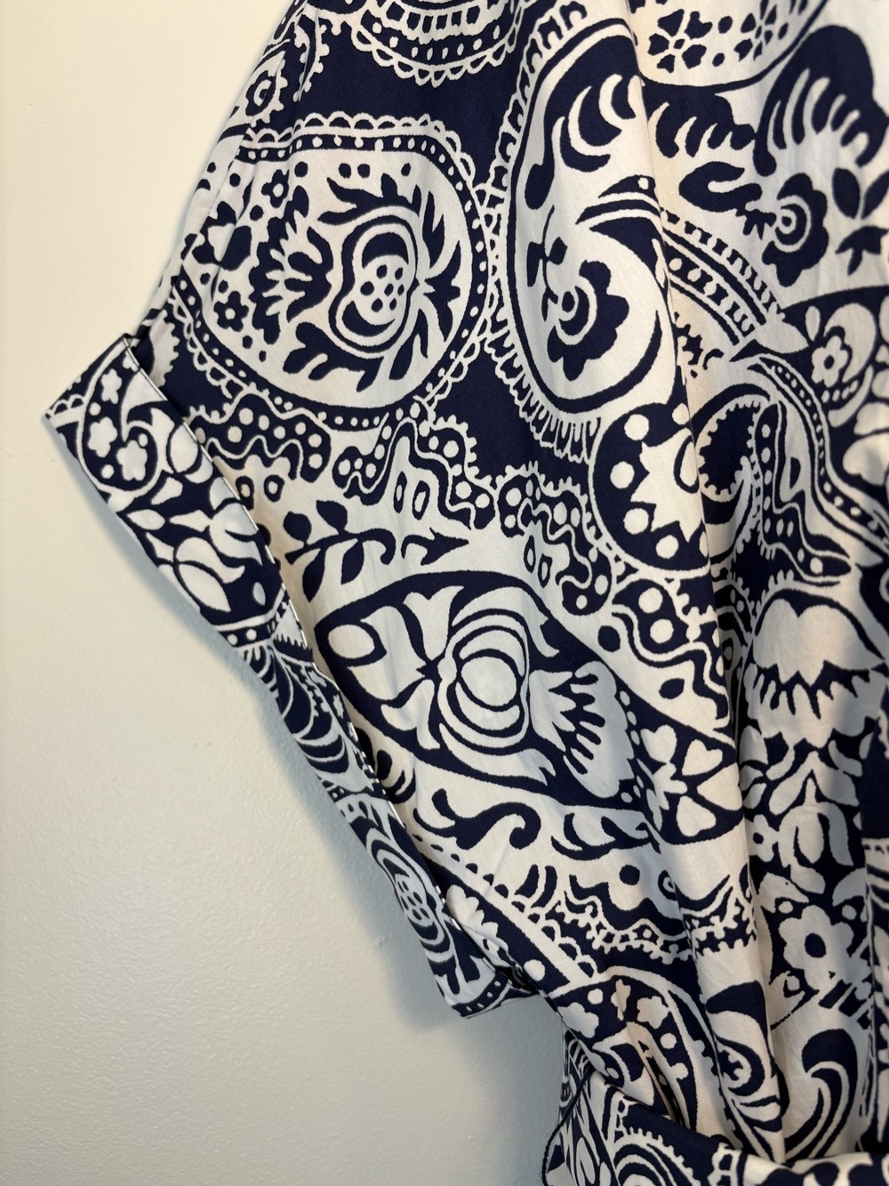 Talbots Plus 24W Cotton Shirt Dress NWT Navy Paisley Button Front Belted - Picture 4 of 7